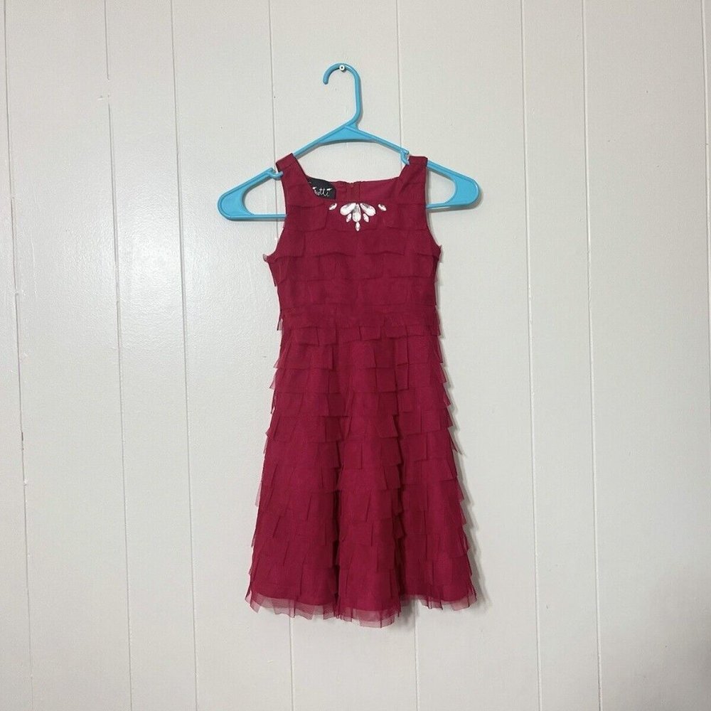 Biscotti Girls Red Bling Tulle Ruffle Holiday Special Occasion Dress Size 8
